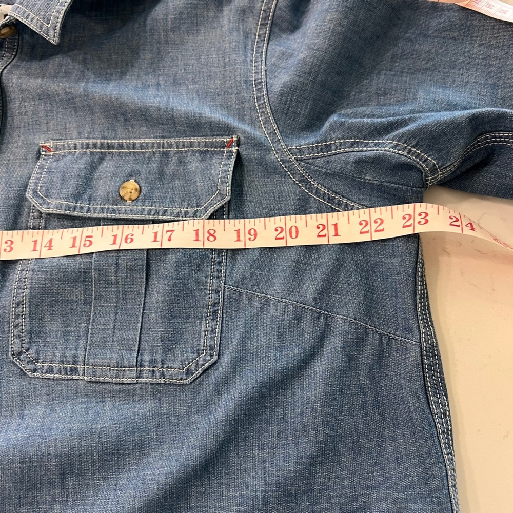 Duluth Trading Co Womens Blue Chambray Coolmax Short Sleeve Work Shirt Large - Picture 5 of 6